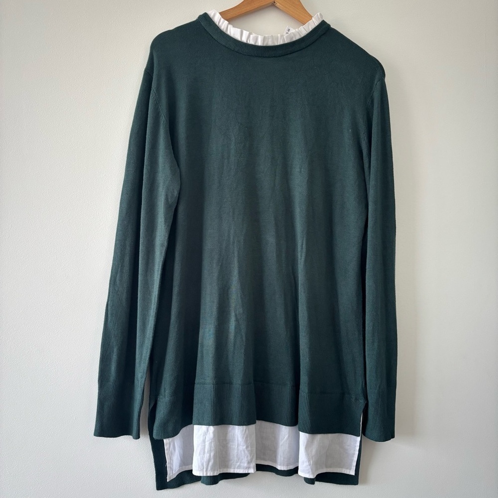 Serra Forest Green Sweater with White Ruffled Undershirt Accents